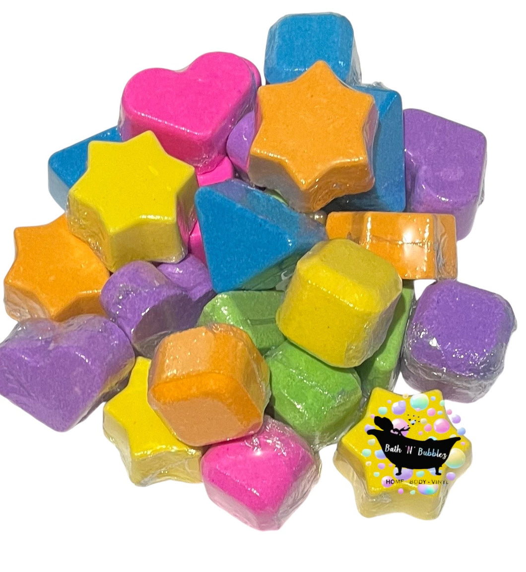 Rainbow Bags Of Fun SHAPE  Mini Bath Bombs Pack of 25 With 6Different Colours &  6  Different Scents